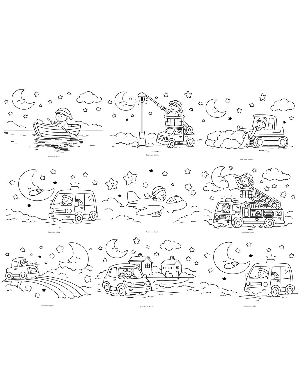 🌙 Good Night Vehicles Coloring Book_15p